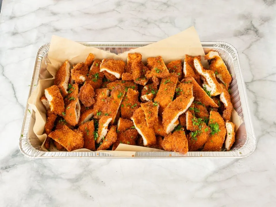 Crispy chicken tray, from the Hummus Bodega catering menu